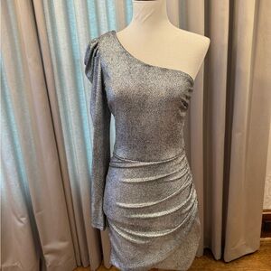 Aqua Shine Puff One Shoulder Bodycon Dress